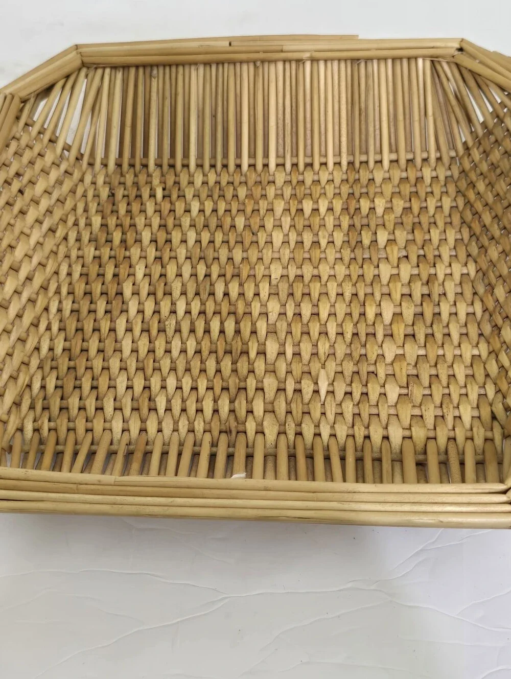 vintage Square Wicker Basket Tray Wall Decor Woven Straw Boho Disco Hippie